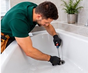 Plumber unblocking a bathtub drain in Dubai